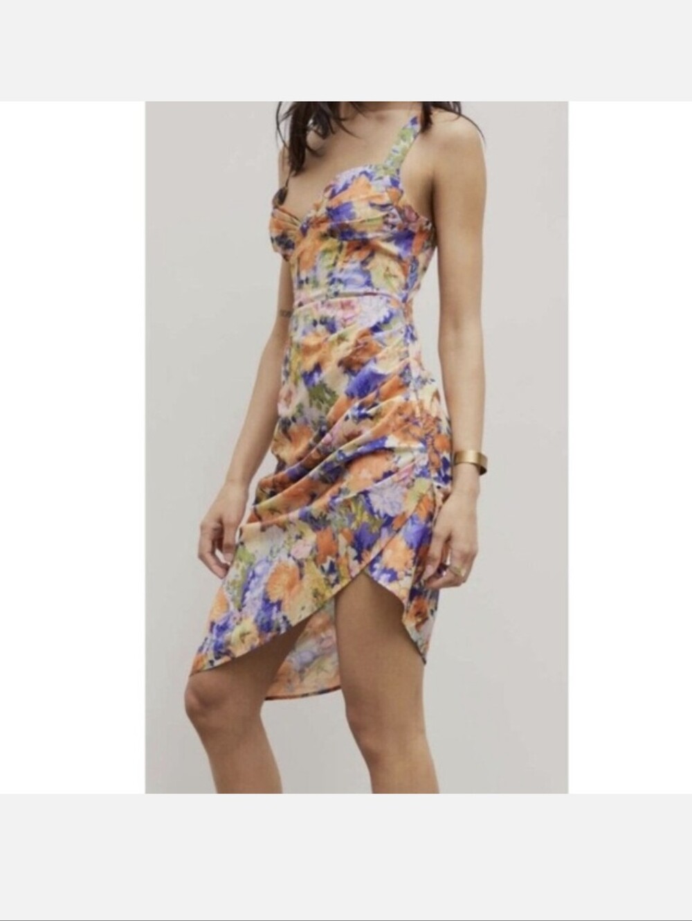 Cider,Floral Asymmetrical Wrap Sundress - Orange & Purple